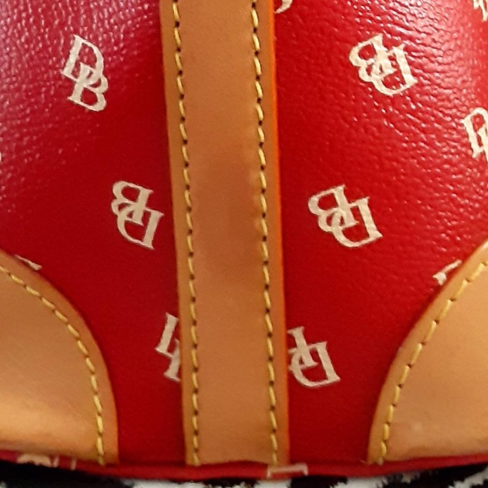 Red Logo-Print Satchel with Tan Trim and Double Handles, No Strap ! - Picture 14 of 16